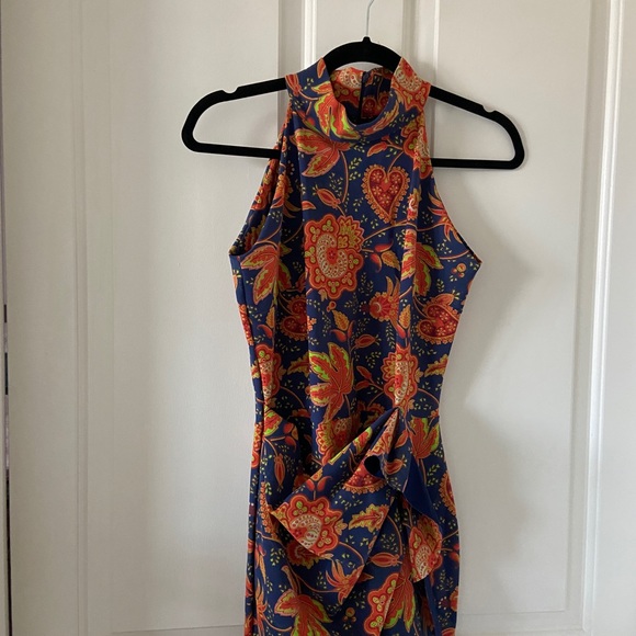 Chiara Boni La Petite Robe Women's Orange And Blue Leaves Dress Size 44 US 8 - Picture 3 of 5